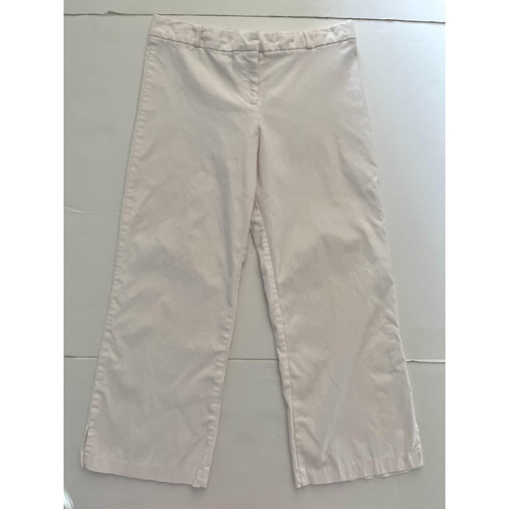 Alexia Pants Womens M White Twill Capri Crop Zip Side Relaxed Casual Summer